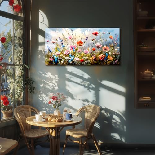 SERIMINO Large Wall Art for Living Room Canvas Prints, Farmhouse Nature Floral Botanical Wall Decor, Colorful Flower Market Modern Home Decor Oil Paintings Bathroom Decor Aesthetic 30"X60"