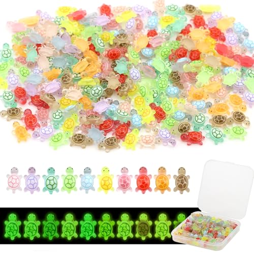 QUPIVA 120Pcs Mini Resin Turtles, Glow in The Dark Miniature Tiny Turtles for Crafts, Micro Resin Animals Figurines for DIY Fairy Garden Dollhouse Micro Landscaping Decoration