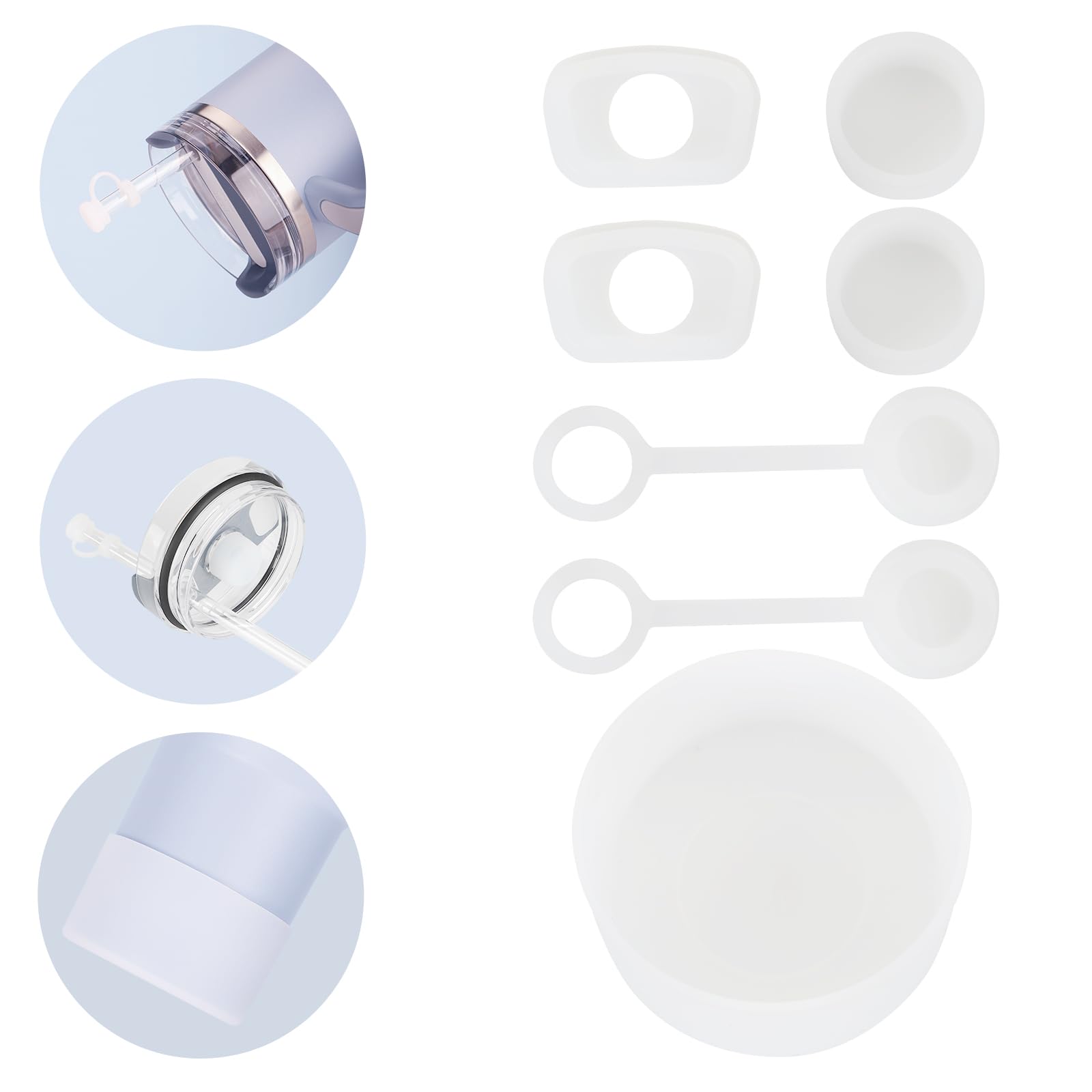 7PCS Silicone Spill Proof Stoppers Compatible with Stanley Cup 2.0 30oz/ 40oz,Including 1 Silicone Boot,2 Straw Cover Cap,2 Square Spill Stopper and 2 Round Leak Stopper,Prevents Leakage and Scratches