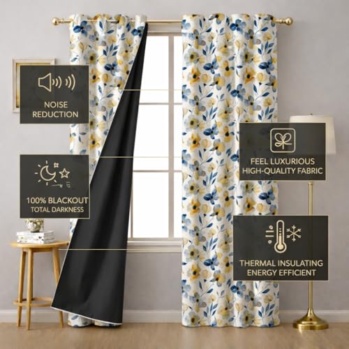 Image of STITCHNEST 'Whispering Gardens Series' Premium Heavy Polyester 100% Blackout Curtains 7 Feet Long Set of 2 | Door Curtain 7 Feet x 4 Feet | Perfect for Home Decor