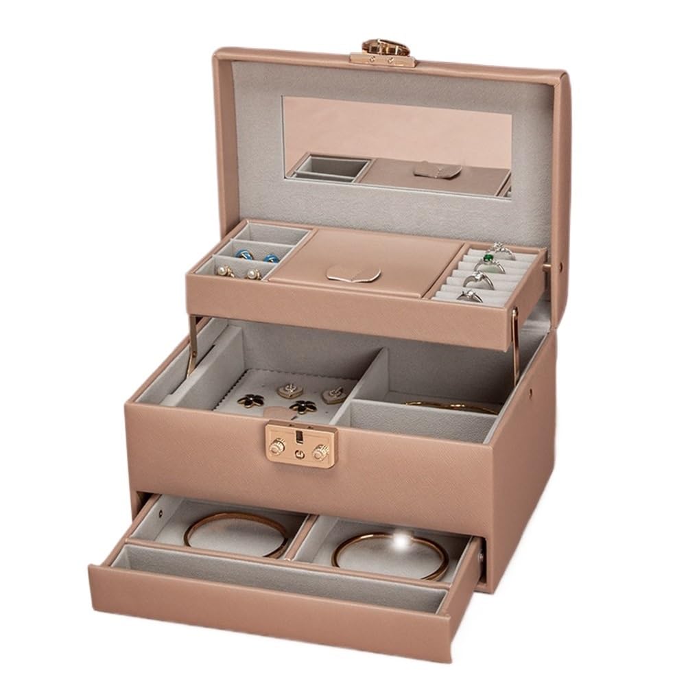 Xt4rPc2gD Jewelry Stand Organizer Leather Jewelry Box with Mirror Lockable Organizer Jewellery Box