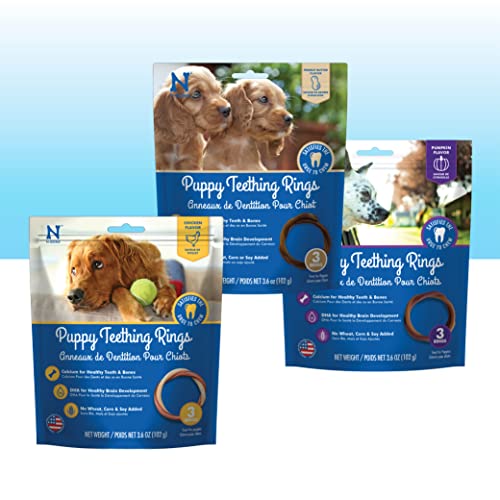 N-Bone Puppy Teething Rings Variety Pack Chicken Pumpkin & Peanut Butter Flavors Natural Puppy Teething Chews & Treats 3 Bags 9 Rings (10.8 oz)