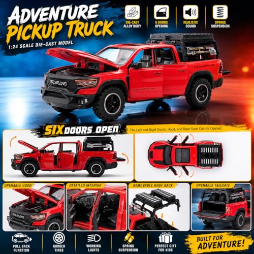Image of Magicwand 1:32 Scale Die-Cast Metal Car Dodge RAM Mammoth with Openable Doors,Pull Back Action,Blinking Lights【Pack of 1】【Random Color】