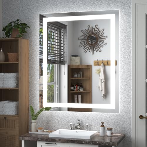 Image of 32x36 Lighted Mirror for Bathroom Wall, Smart Illuminated Vanity Mirror with Lights, Dimmable, Anti-Fog (Front Lights + Backlit)