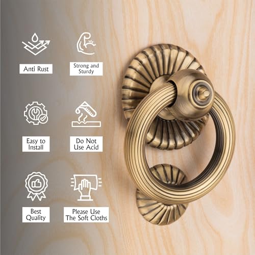 Image of COMPASS Gulf Flower Door Knocker | Gulf Flower Shape Door Knocker | Handmade Door Knocker for Front Door Brass | 6 inch | Pack of 1