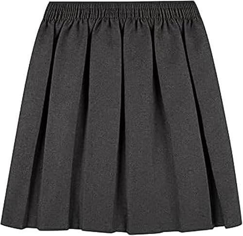 COSHAL® Skirt Girls Back to School Uniform Skirts - Kids Girls Summer Skirts Formal Dress Bottom Round Elasticated Waist Box Pleated Stretch Skirt 13-14 Yrs Grey