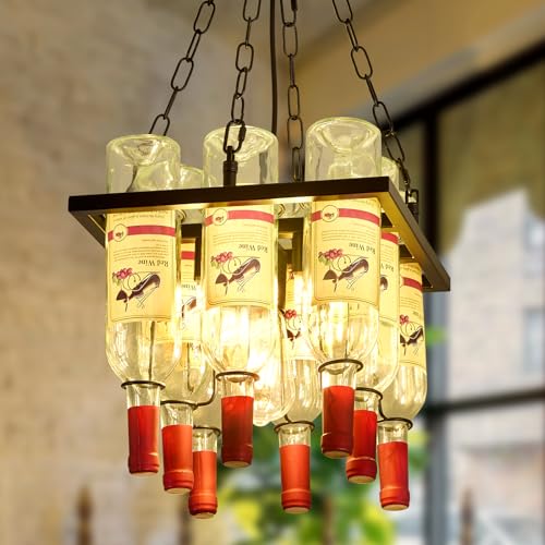 Ofenrd Industrial Chandelier Wine Bottle Art Decorative Ceiling Chandelier Black