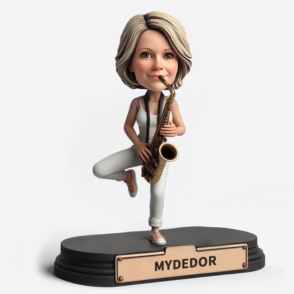Personalizzato Sassofonista Bobblehead 6-8 '' Personalizzato Rock Star Figurine in scintillante Top Handmade Musica Regalo Decorazione per la casa Souvenir da collezione