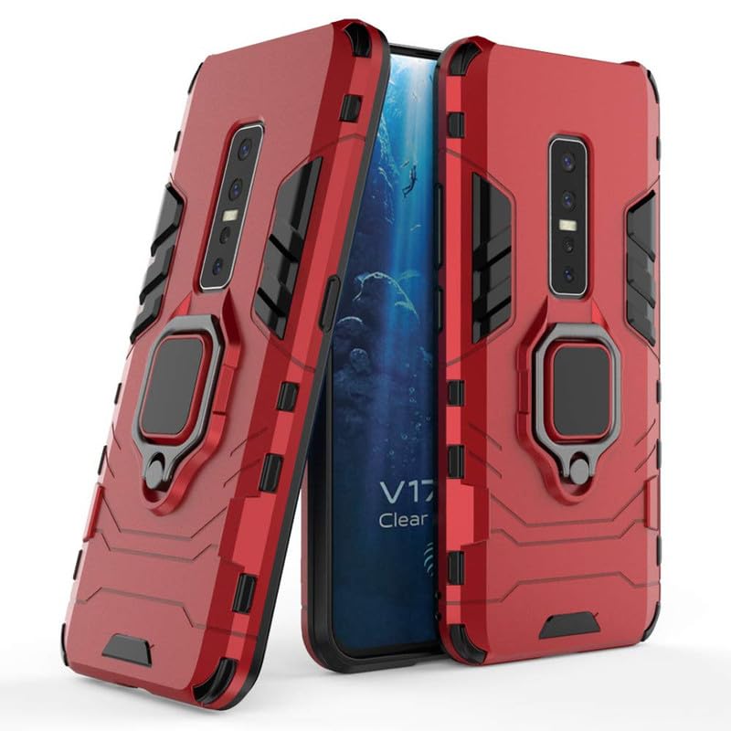Image of ONELIKE 360 Shockproof Slim Drop Full Body Protection Robot Ring Phone Back Cover for vivo 1909 / vivo V17 Pro - Red