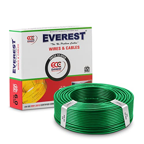Image of Insulated Copper Wire Single Core Flexible House Cable for Domestic & Industrial Connections Electric Wire (90 Meters, Green, 6 Sq MM)