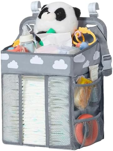Hanging Windel Organizer, Baby Windel Caddy Organizer mit mehreren Taschen | Babys Spielzeug Windel Caddy Aufbewahrung für Kinderzimmer, Auto, Wickeltisch, Grau
