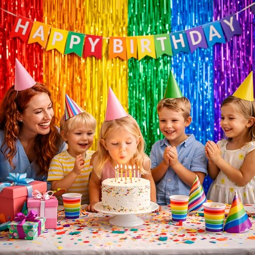 Image of OHOME Back to School Decorations - Rainbow Streamers Backdrop Banner - Last Day of School Decorations for Classroom Decor | Rainbow Party Decorations for Cinco De Mayo Engagement Pride Fiesta Birthday