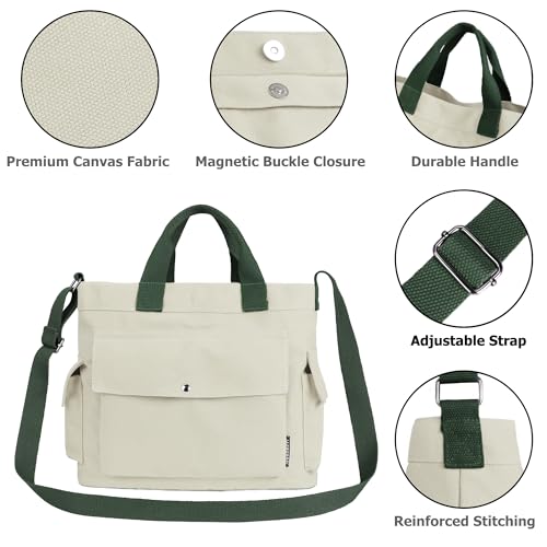 Image of Canvas Messenger Tote Bag Large Hobo Crossbody Bag with Multiple Pockets Casual Shoulder Handbag for Women and Men