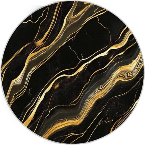 Tapete redondo 4 ft negro oro mármol bajo pelo miniatura 7