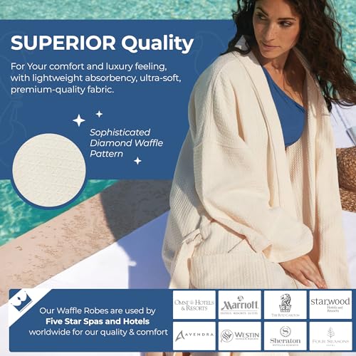 MONARCH Diamond Waffle Spa Kimono Robe - Soft Light Hotel Bathrobe Cypress3