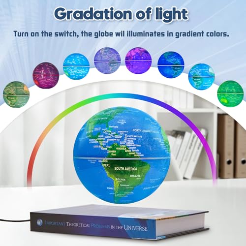 Image of Flagest Magnetic Levitation Floating Globe With Rotating Book Base - Desk Bookshelf Showcase Decoration for Home, Office, Classroom, Shop - Gradient Night Light Color - Birthday