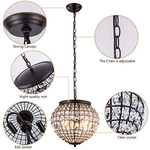 YIFI Vintage K9 Crystals Chandelier Classic Pendant Light Fixture for Living Room Entry Dining Room Staircase, Globe - Image 4