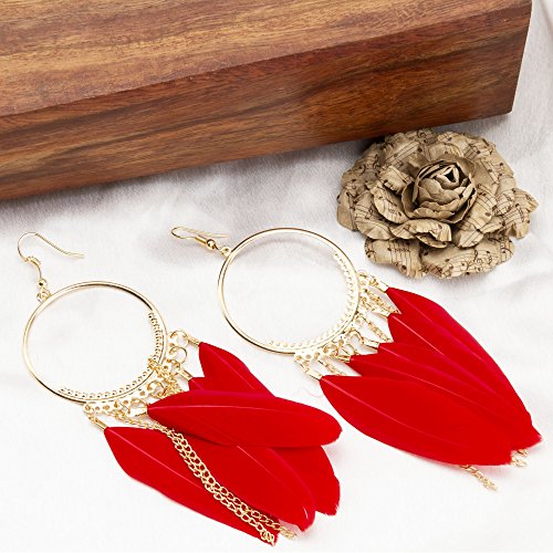 Luxuria Delicate Feather Chain Drop Plated Earrings