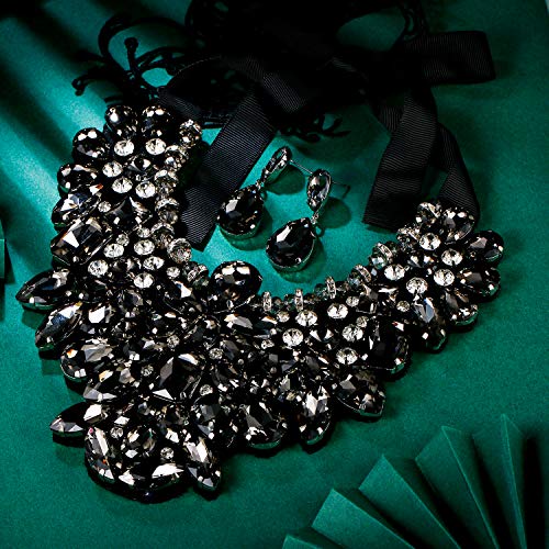 Flyonce Costume Jewelry for Women, 9 Colors Rhinestone Crystal Statement Necklace Earrings Set4