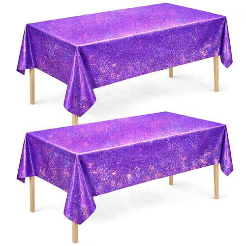 Purple Birthday Decorations - 2 Pack Laser Purple Tablecloth for KStyle Demon Music Theme Birthday Decorations - Pink Party Decor for Korean Pop Iridescent Party Decorations for Bridal Halloween