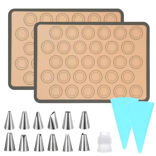 TPTGIAR Silikon Macarons Backmatte 2PCS Backmatte Hundekekse Wiederverwendbar Silikonmatte Backen Antihaft Backunterlage Teigmatte mit 12 Düsen Waschbare Silikon Backmatte Macarons