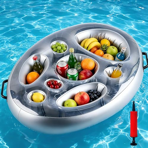 Aufblasbarer Getränkehalter 8 Löcher Getränkehalter Pool 2in1-Getränke und Snackhalter Schwimmender Bierhalter Große Kapazität Floating Coasters für Sommer Schwimmbad Party
