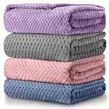Reginary 4 Pack Fuzzy Blanket 30 x 40'' Waffle Flannel Baby Throw Blankets Warm Nursery & Crib Blankets for Girl & Boy Newborn Infant (Purple, Pink, Gray, Blue)