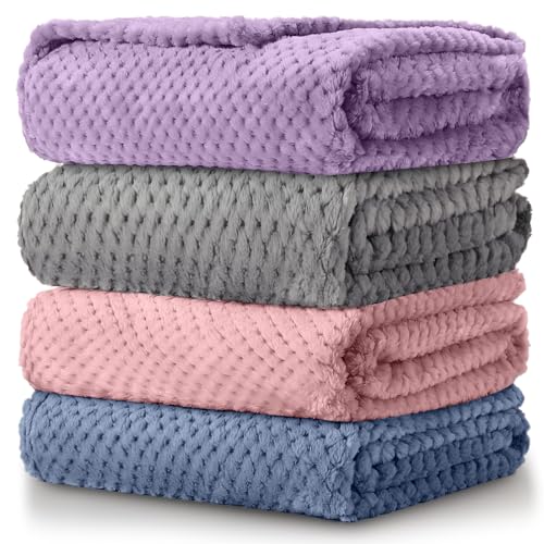 Reginary 4 Pack Fuzzy Blanket 30 x 40'' Waffle Flannel Baby Throw Blankets Warm Nursery & Crib Blankets for Girl & Boy Newborn Infant (Purple, Pink,...
