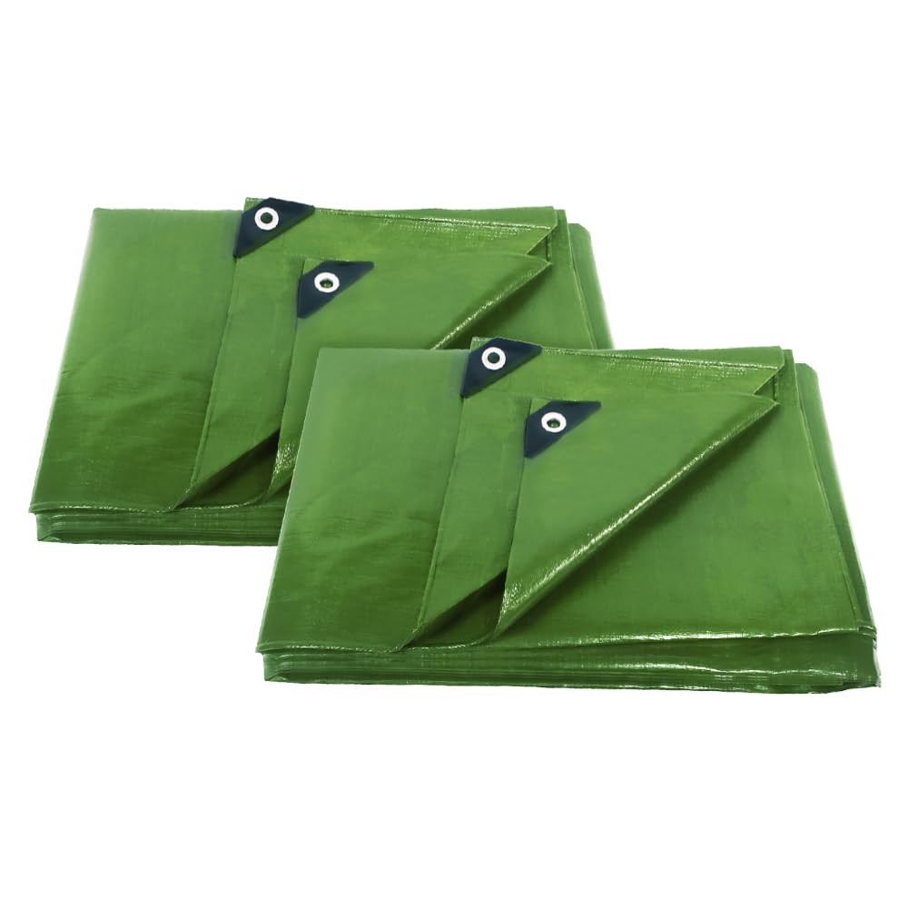 ANSIO Tarpaulin 3m x 4m Pack of 2 Water-resistant Tarp Large Camping Cover Sheet – Multipurpose Groundsheet with UV Protection, Weatherproof & Frost-Resistant – Reinforced Eyelets - Green — image 1
