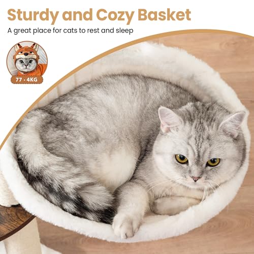 Modern Wood Cat Tree Tower for Indoor Large Cats, Cat Scratching Posts with Big Perch Bed, 44.8" Tall Multi-Level Wooden Cat Condo with Hammock, Removable Pads, Kitty Furniture, Rustic Brown - Image 6
