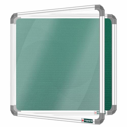 Image of YAJNAS 3X3 Feet Premium Material Green Designed Notice Board with Acrylic Door /Soft Board /Bulletin Board /Pin-up Display Board for Study Room, Office, School & Home Use