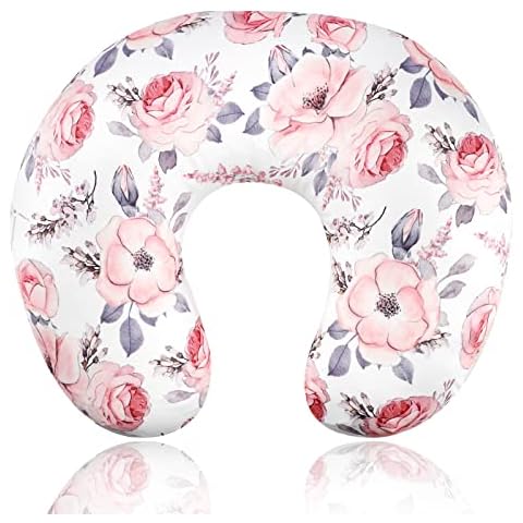 Nursing Pillow Cover, Floral Breastfeeding Pillow Slipcover for Girls, Snug Fits Newborn Nursing Pillow Case, Super Soft Breathable, Pink Cover