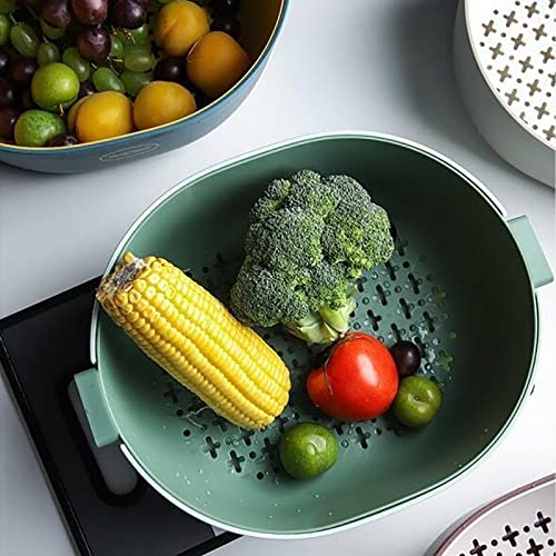 Cedilis 2 Pack 2-In-1 Kitchen Colander Bowl Set, 4.2 Quart Large Plastic Washing Bowl And Strainer, Detachable Pasta Drainer Basket For Fruits And Vegetables, Dual-Layer, Green And Grey #TOP6