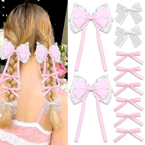 10 pinzas de lazo rosa para cabello miniatura 1