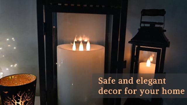 Image of 3-Wick Flameless Pillar Candle with Remote Timer, 3D Moving Flame Real Wax Led Candles (Ivory with 3 Wick, 6.5in)