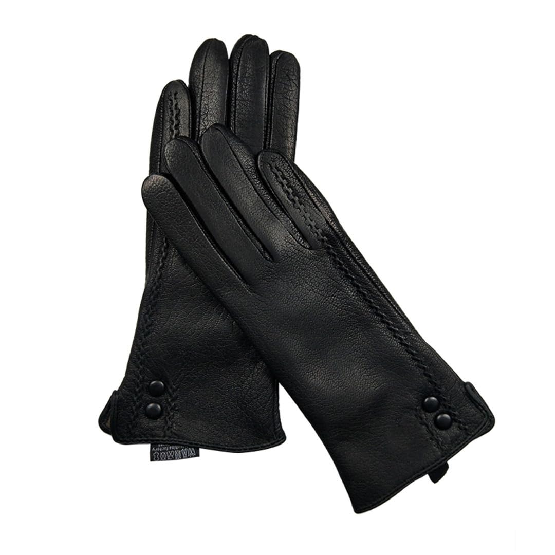 Wvapzxx Guantes De Cuero Con Decoración De Botones Para Otoño E Invierno, Mitones De Protección Contra El Frío Con Forro De Lana De Ante Para Mujer