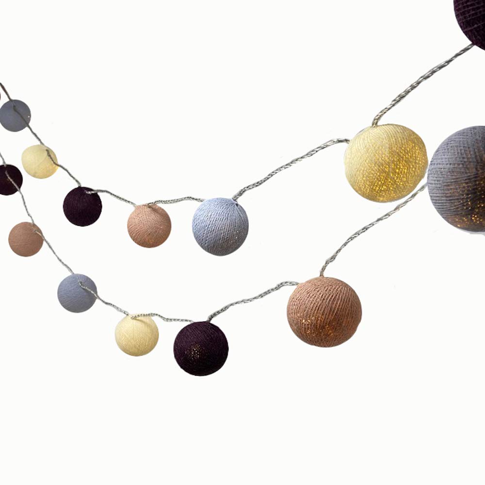 Blaze On Ambient Ball Fairy Lights (London Fog) – 10 Warm White LED Lights – Hand-Spun Cotton Balls – 3-Pin UK Mains Plug – Indoor Decorative String Lights