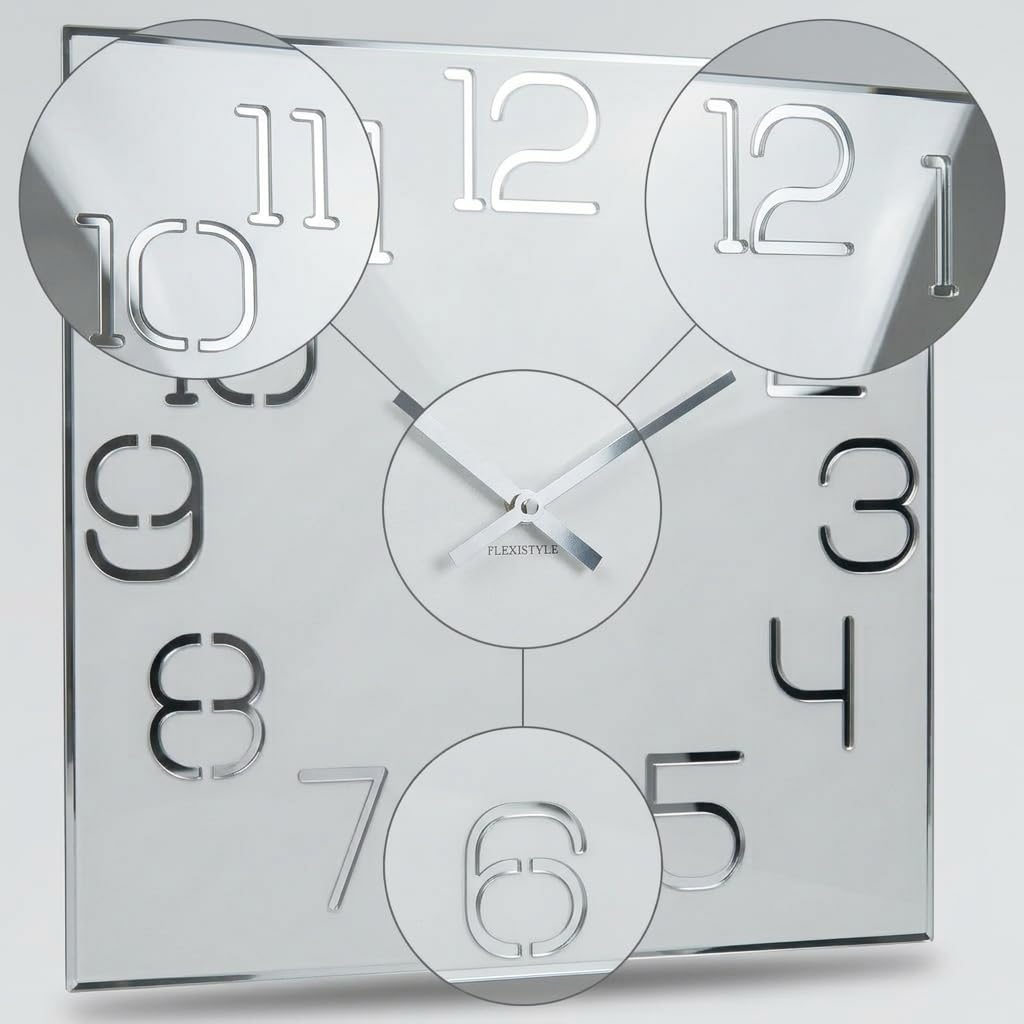 FLEXISTYLE Wanduhr groß 50cm weiß Holz modern lautlos ohne Tickgeräusche Zahlen Design Wanddekoration Wohnzimmer Küche Büro Badezimmer Elegante große wall Clock minimalistisch