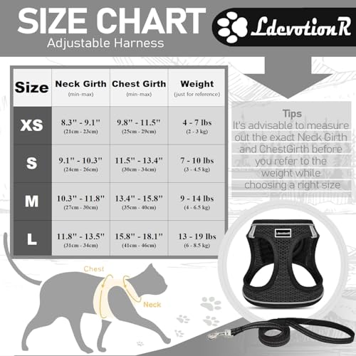 LdevotionR Cat Leash and Harness Cat Harness and Leash Escape Proof for Walking Travel Outdoor Soft Adjustable Vest Harnesses Cat Harness Escape Proof for Small Medium Large Cats, Kitten(Black - M) - Image 3