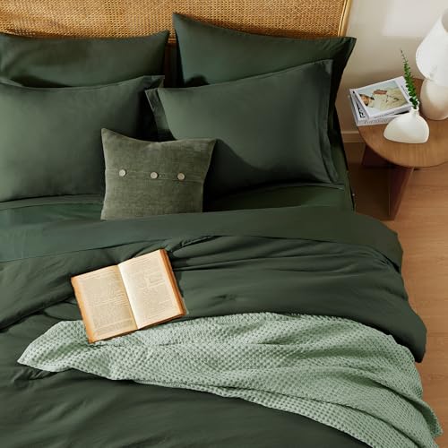 Image of King Size Comforter Set- 7 Pieces Prewashed Bed in a Bag King Bedding Sets | Soft All Season Comforter with Sheets, Pillow Shams & Pillowcases,Deep Forest