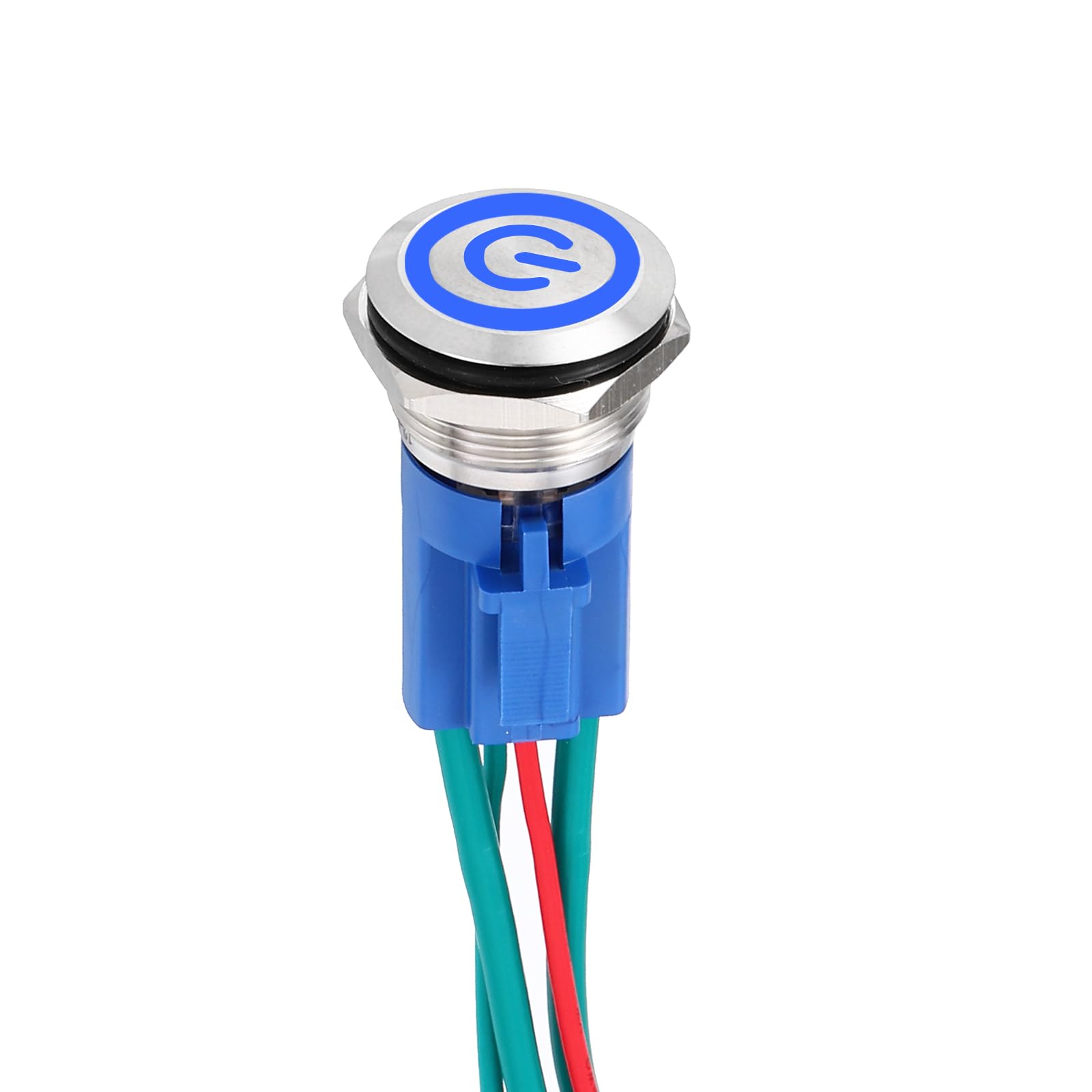DMiotech 1 Pcs 19mm / 3/4" Stainless Steel Latching Push Button Switch 1NO 15A 110-220V Silver Button Blue Button Lamp with Socket Plug with Wire for Car Boat Systems Custom Setups