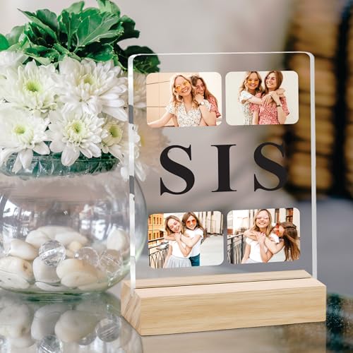 Image of Giftplease Customized Photo Frame with Text & Wooden Stand | Personalised Printed Photo Frame Gift for Sister | Birthday, Tabletop D cor | Customized Photo Gift (6x8 Inches) SIS 04
