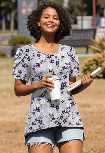 Image of CATHY 2026 Women Tops Summer Short Sleeve Tunic V Neck T-Shirts Loose Casual Floral Blouse S-4XL