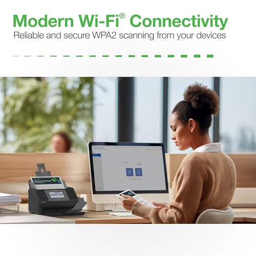 Image of Epson Workforce ES-590W Wireless & USB High-Speed AI & Cloud Ready Desktop Color Duplex Document Scanner for Mac & PC, up to 45 ppm, Large 4.3 inch Color Touchscreen, 100-Page Auto Document Feeder