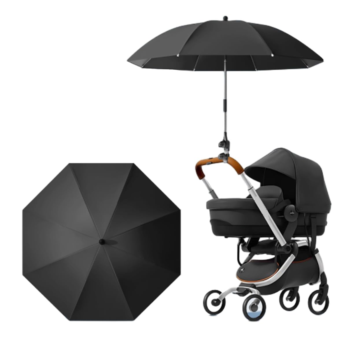 Universal UV Parasol Sun Canopy for Pushchairs and Buggy 2024 New Clip on Stroller Umbrella Baby Buggy Sun Parasol with Adjustable Fixing Clamp (Black-85cm)
