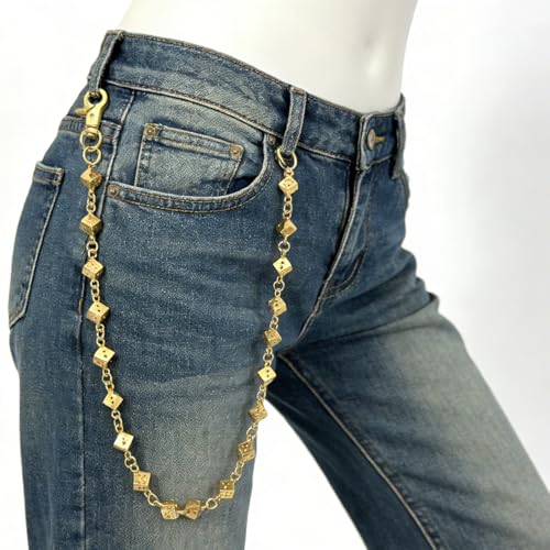 Image of PINKPIN Unisex Dice Pants Wallet Chain with Dice for Jeans, Wallets, and Belts, Punk Rock and Casual Streetwear Clothing Accessories Gold