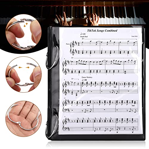 Facmogu 15Pcs Double Side Flip Folder Sheets, Flip Folder Replacement Windows For Music Files, Clear Flip Folder With 2 Flip Folder Rings Window Pages For Holding Sheet Music Files - Black #TOP5