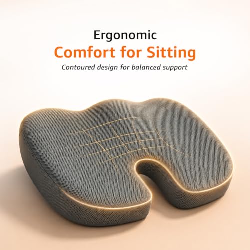Image of Amazon Basics Coccyx Cushion | Orthopedic Memory Foam Seat Cushion | Tailbone Pain Relief | Pressure Relief & Posture Support | Anti-Skid Base
