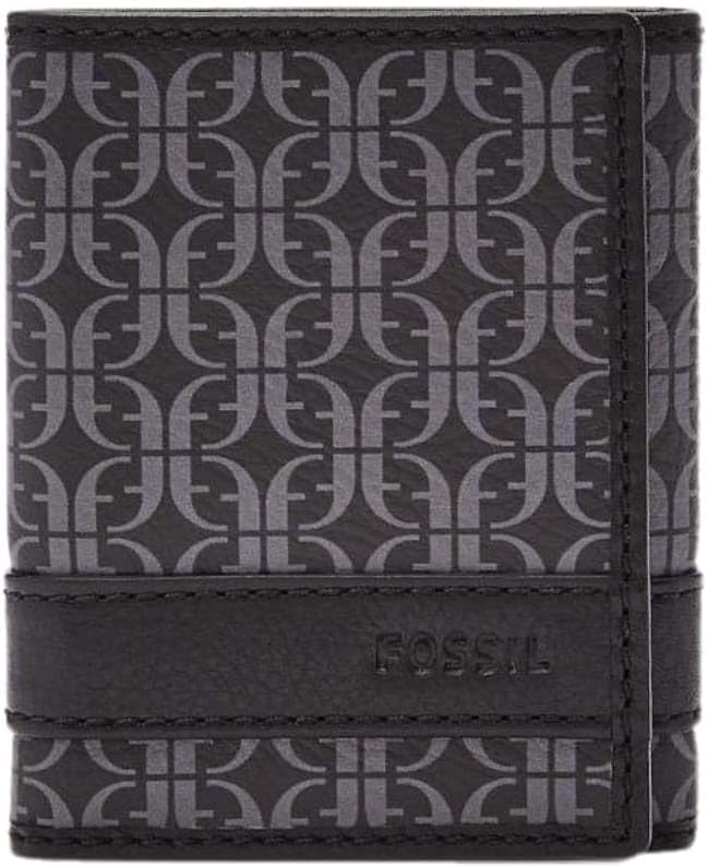 Fossil Men's Leather Trifold Wallet for Men (Lufkin Black/Grey)