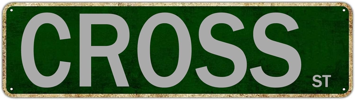 Peiyeety A005 Vintage Metal Tin Sign Decorative Wall Art Cross St Themed Street Sign, Rustic Style, Durable Waterproof Rustproof, For Home, Religious Decor, Church, Easy To Mount, 4X16 Inch